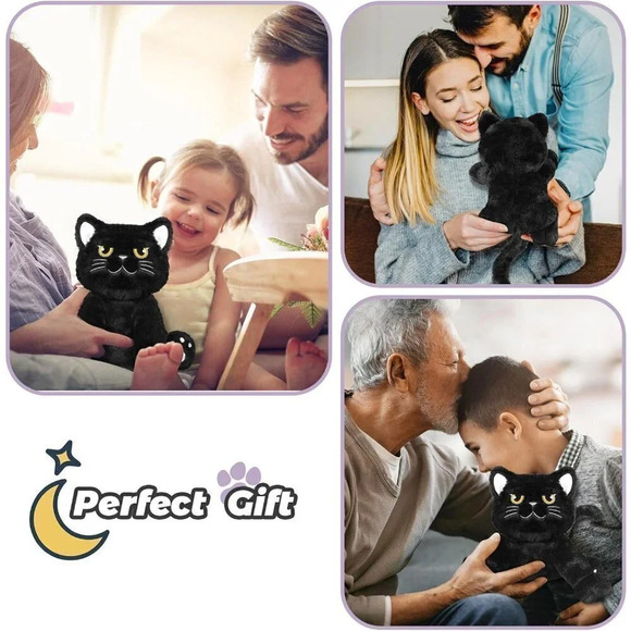 Grumpy Black  Cat Stuffed Animals Heating Pads for Cramps Bedtime Cuddle Toy - Picture 6 of 6